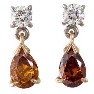Orange-Brown Diamond Earrings