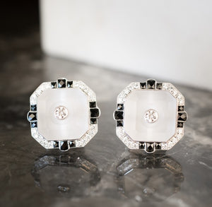 A Pair of Onyx & Diamond Earrings