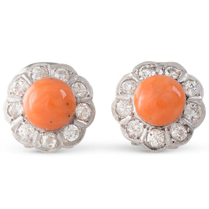 Coral & Diamond Cluster Earrings