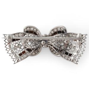 Art Deco Onyx Diamond Bow Brooch
