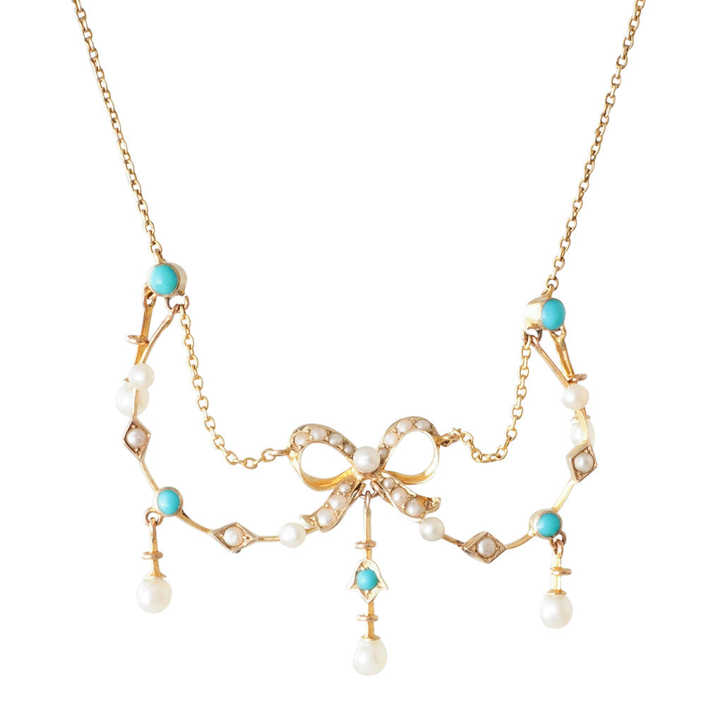 A Turquoise & Seed Pearl Necklet